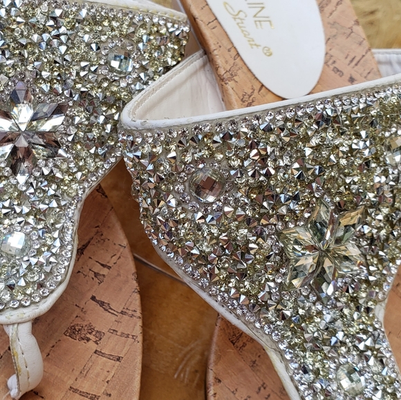 NWOT Madeline Stuart Cork & Silver Jems Sandals Size 8 - Picture 5 of 5